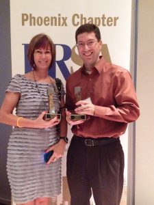 Josh Weiss at the Copper Anvil Awards presented by the Public Relations Society of America’s Phoenix Chapter on 8/23/12 where he co-accepted two awards with Liz Merritt from his work last year at Rural/Metro Corporation.